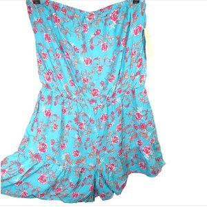 Bebop Women's XL Blue Floral Ruffled Hem Strapless Romper